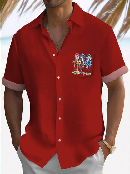 Men's Horse Racing Short Sleeve Casual Shirt