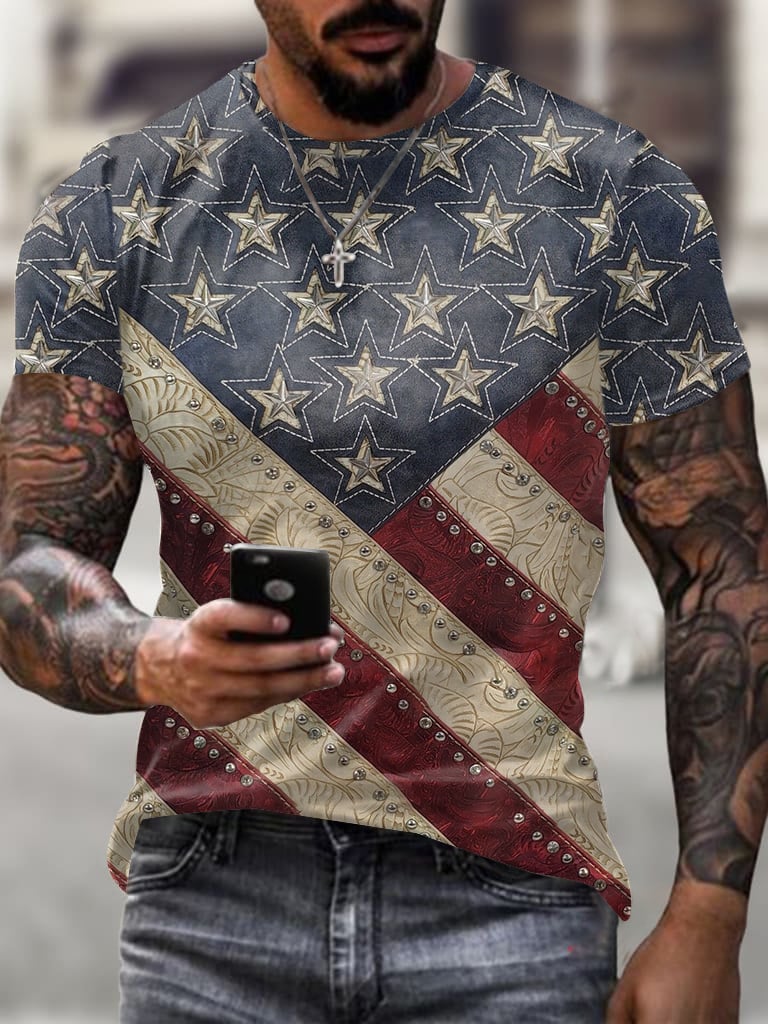Men'S Retro American Flag Print T-Shirt