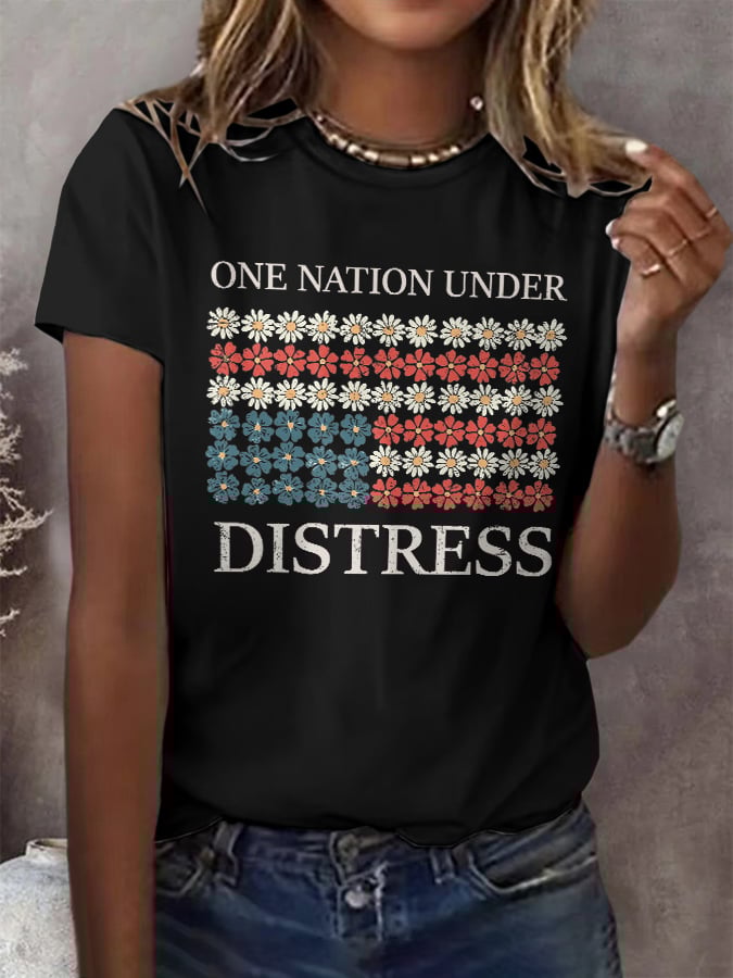 🔥Last Day 49% Off🔥Retro One Nation Under Distress Print T-Shirt