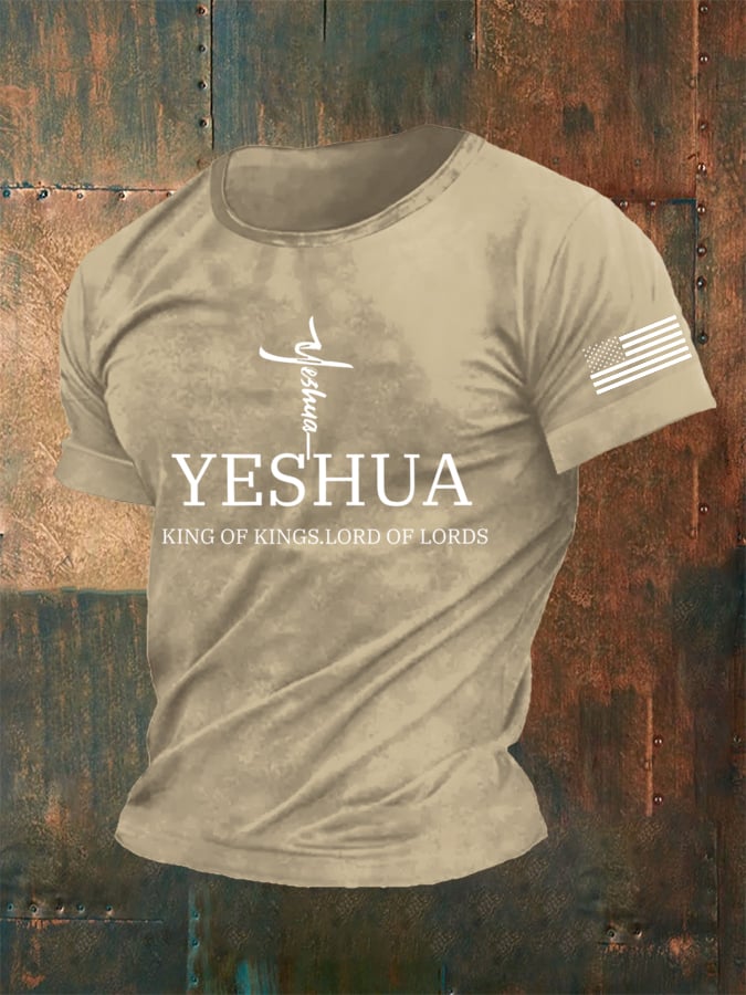 Men's Vintage Faith “Yeshua King Of Kings Lord Of Lords” Print Casual T-Shirt