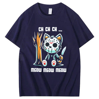Halloween Funny  Cat Lovers Ch Ch Ch Pattern 100% Cotton  T-Shirt