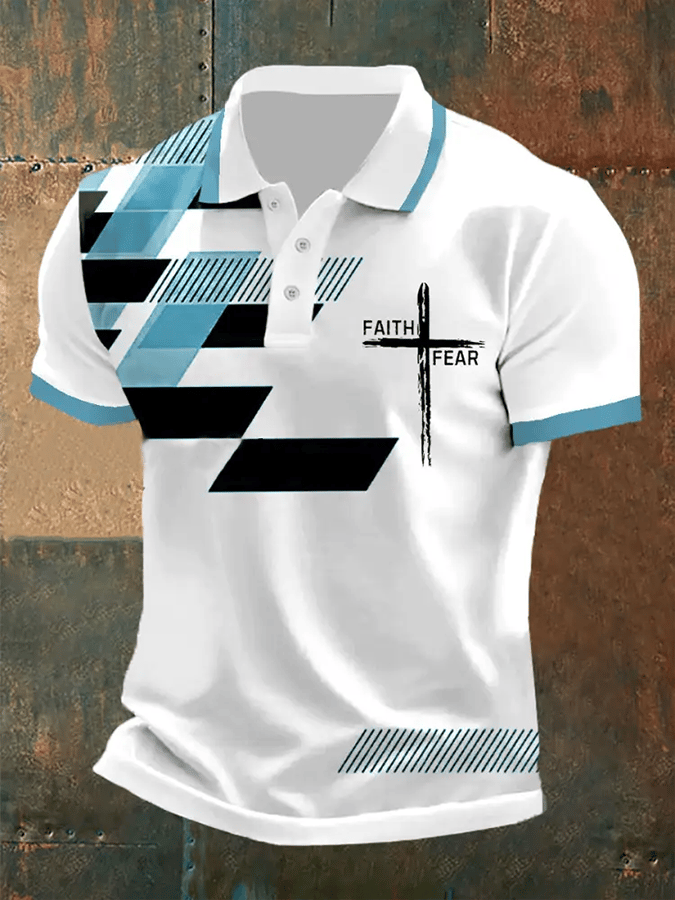 Men's Retro Faith “Faith Over Fear”  Casual Printed Polo Shirt