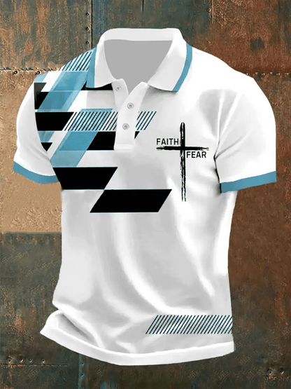 Men's Retro Faith “Faith Over Fear”  Casual Printed Polo Shirt
