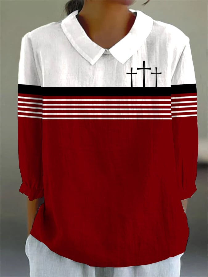 Women's Faith Print Design Lapel Shirt