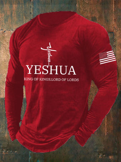 Men's Faith “Yeshua King Of Kings Lord Of Lords” Print Long Sleeve T-Shirt