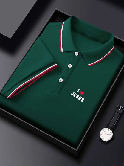 Men's Jesus Print Polo Shirt