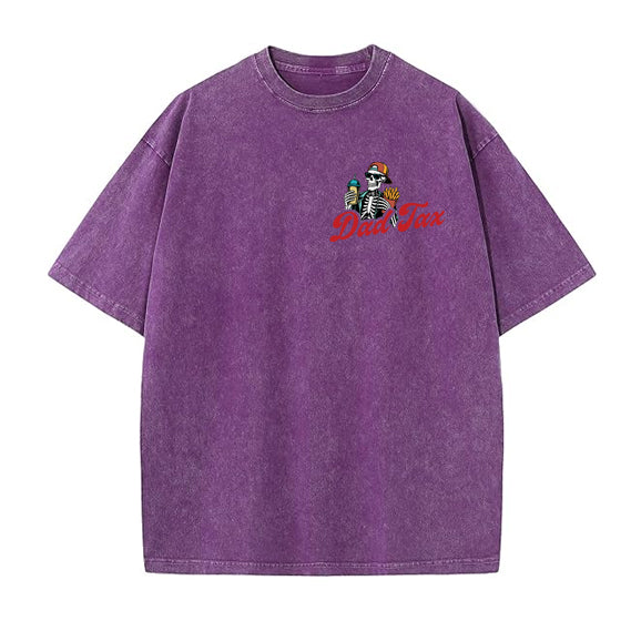 Dad Tax Washed And Distressed Pattern Crew Neck T-Shirt