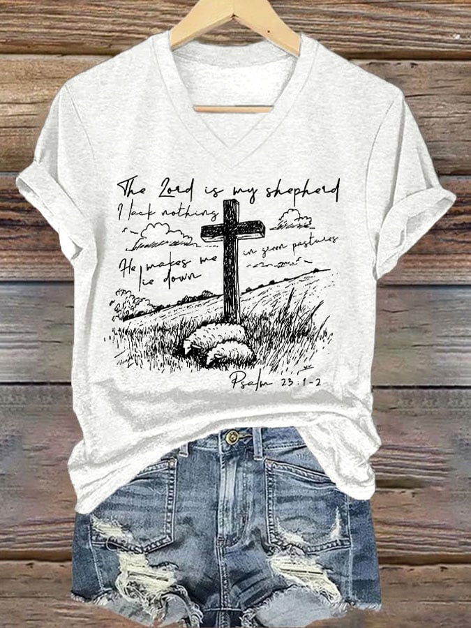 Women'S Casual The Lord Is My Shepherd Christian Print Short Sleeve T-Shirt