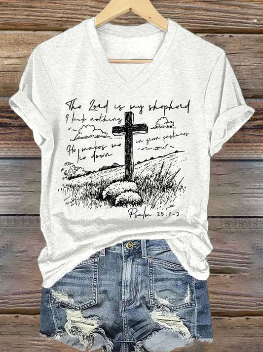 Women'S Casual The Lord Is My Shepherd Christian Print Short Sleeve T-Shirt