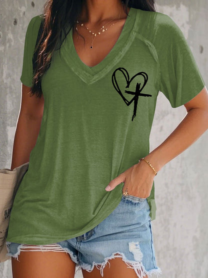 Women's Faith Cross Printed Short Sleeve T-shirt