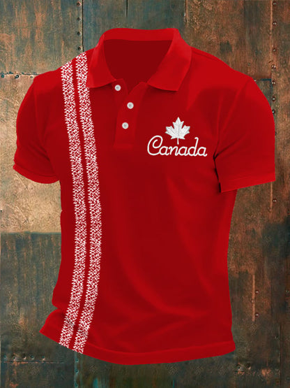 Men's Retro Canada Day Print Polo Shirt