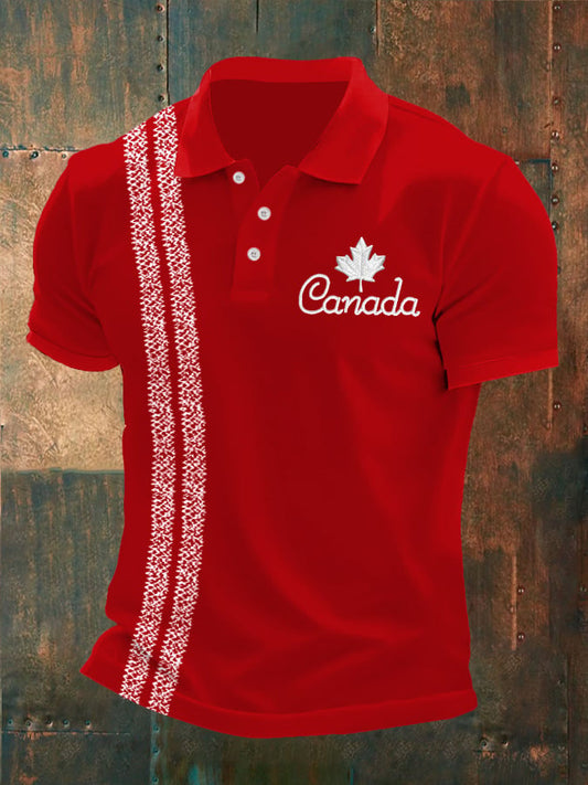 Men's Retro Canada Day Print Polo Shirt