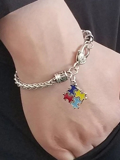 Autism Awareness Geometric Puzzle Alloy Plating Bracelet