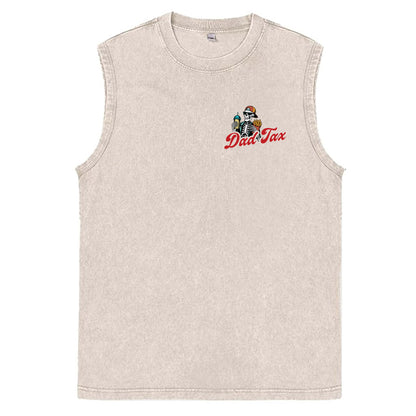Dad Tax Pattern Sleeveless Cotton Washed Printed Loose Vest