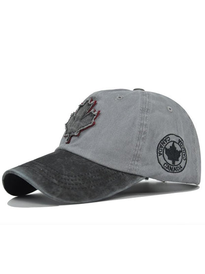 Retro Canadian Maple Leaf Embroidered Washed Baseball Cap