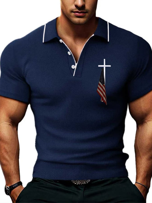 Men's Cross Flag Waffle Polo Shirt