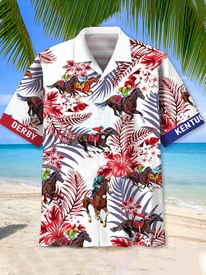 Men's Horse Racing Print Fashion Short Sleeve Shirt