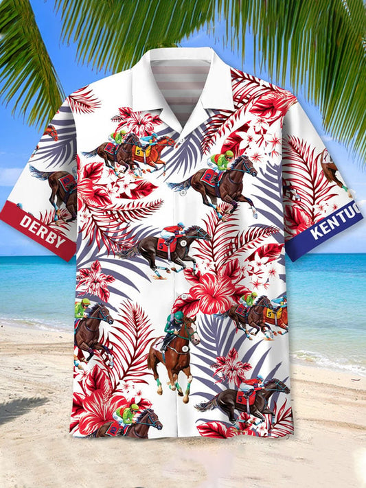 Men's Horse Racing Print Fashion Short Sleeve Shirt