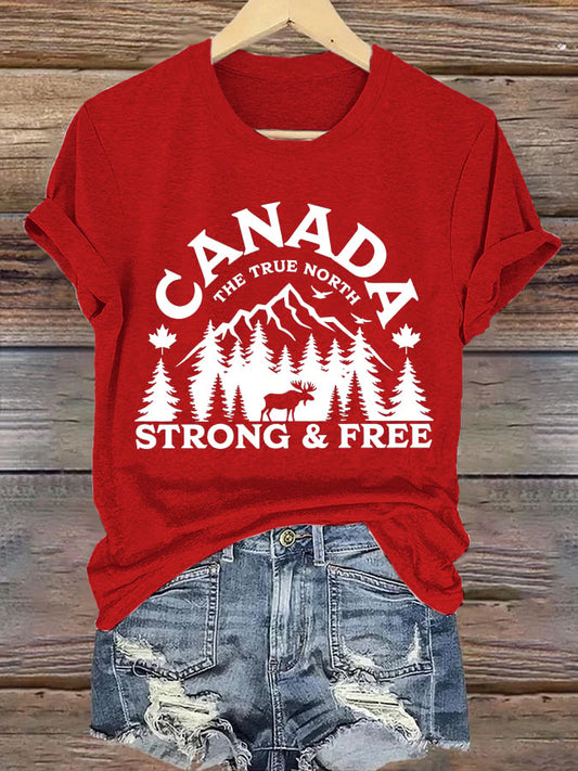 Women’s Canada The True North Strong And Free Print Casual T-Shirts