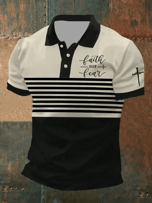 Men's Retro Faith “Faith Over Fear”  Casual Printed Polo Shirt