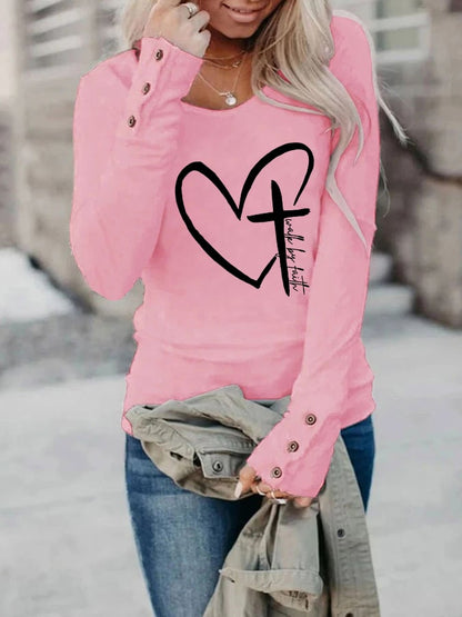 Women's Love Cross Walk By Faith Jesus Has My Back Print Button Top