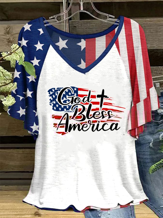 Women's  God Bless America Printed Short Sleeve T-Shirt