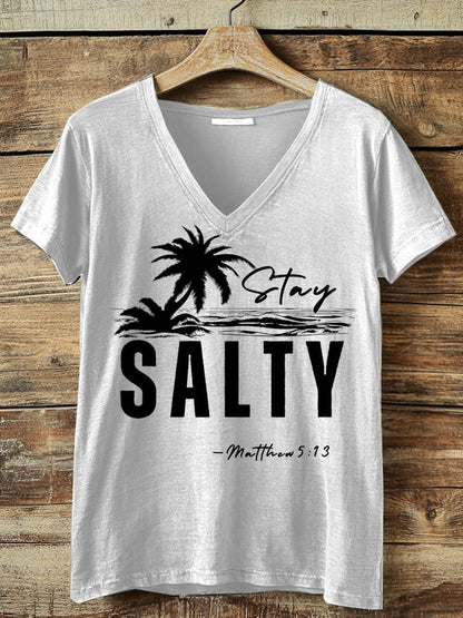 Women's Stay Salty Matthew 5:13 V-Neck T-Shirt