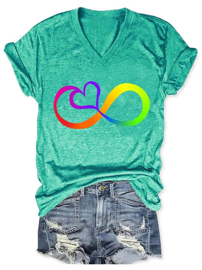 V-neck Autism Infinity Print T-Shirt