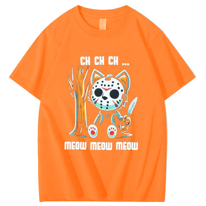 Halloween Funny  Cat Lovers Ch Ch Ch Pattern 100% Cotton  T-Shirt