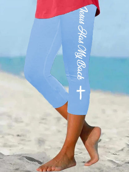 Women's Jesus Has My Back Print Casual Leggings