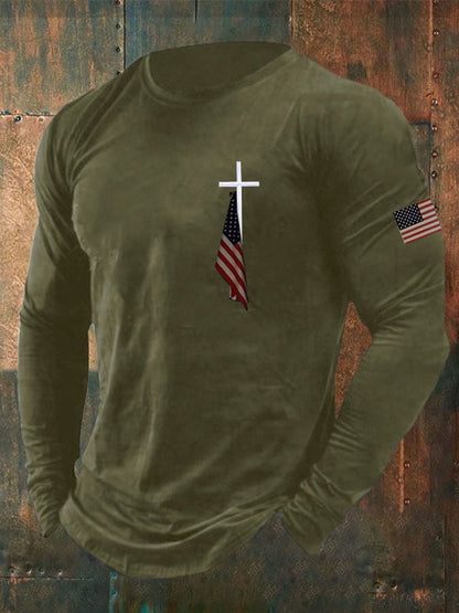 Men'S Flag Cross Print T-Shirt