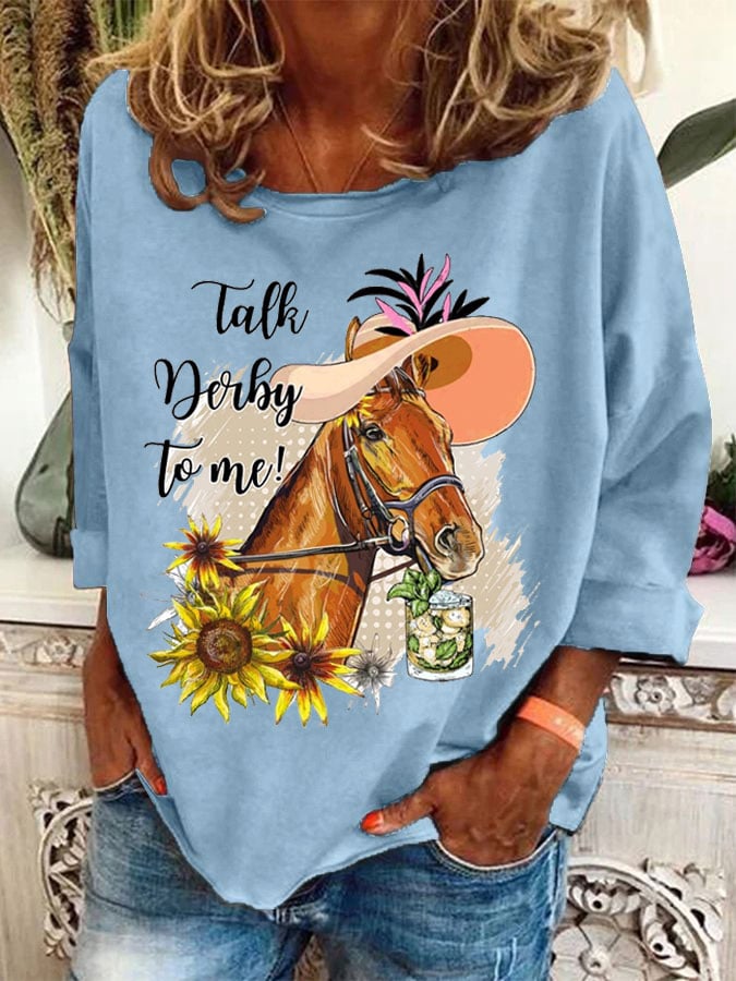 Women's Talk Derby To Me Print Casual Sweatshirt