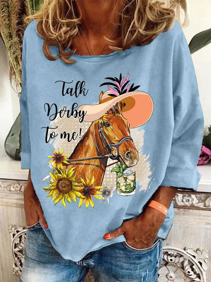 Women's Talk Derby To Me Print Casual Sweatshirt