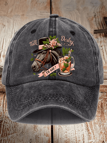 Unisex Distressed Washed Cotton Horse Racing Prints Hat