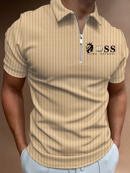 Men's Striped Lettering Casual Polo Shirt