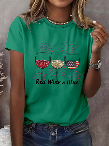 🔥Last Day 49% Off🔥Women's Red Wine And Blue Print Casual T-Shirt