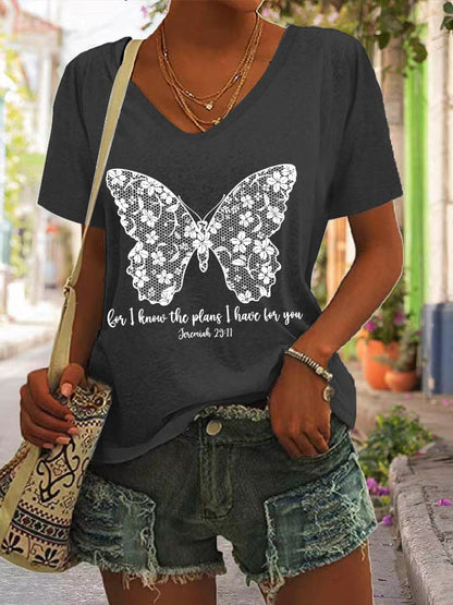 Women'S Casual I Know I Am For You Jeremiah 29:11 Cute Butterfly Christian Graphic Print Short Sleeve T-Shirt