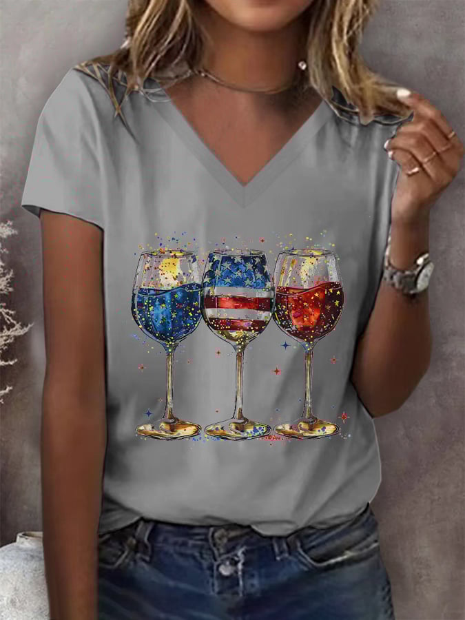 🔥Last Day 49% Off🔥Women's Red Wine & Blue Print T-shirt