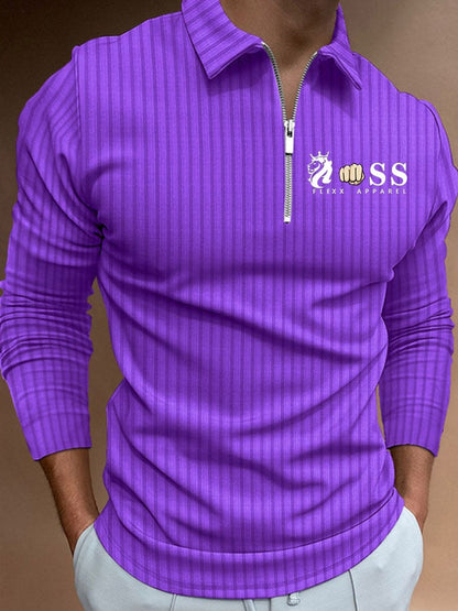 Men's Letter Stripe Printed Pullover Casual Polo Shirt