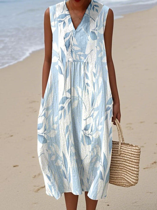 Women's Vintage Floral Print V Neck Casual Dress