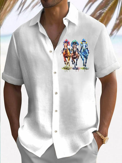Men's Horse Racing Print Shirt (No Pockets)