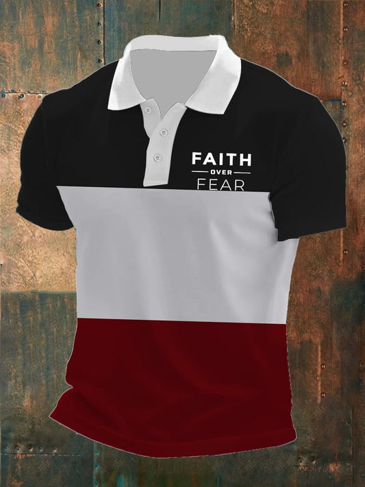 Men'S Faith Print Contrast Polo Shirt