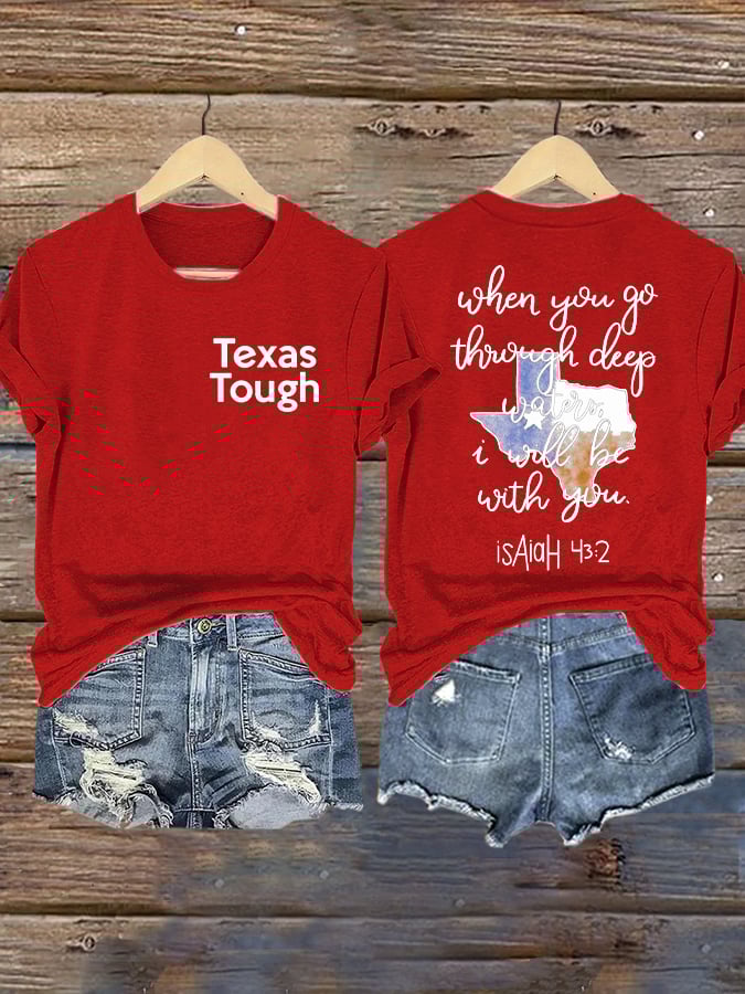 Retro Texas Tough When You Go Through Deep Waters, I Will Be With You. Isaiah 43:2 Print T-Shirt