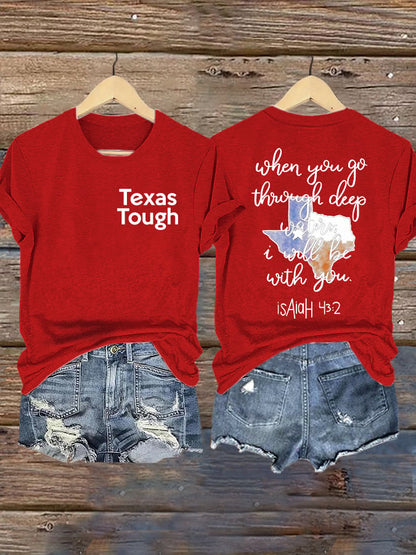 Retro Texas Tough When You Go Through Deep Waters, I Will Be With You. Isaiah 43:2 Print T-Shirt