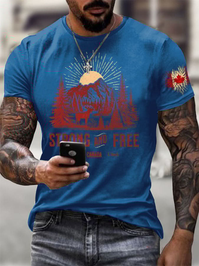 Men's Retro Strong And Free Canada Print T Shirt