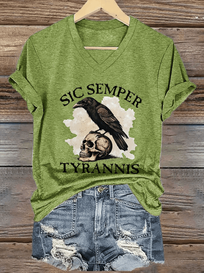Women's Sic Semper Tyrannis Print V-Neck T-Shirt
