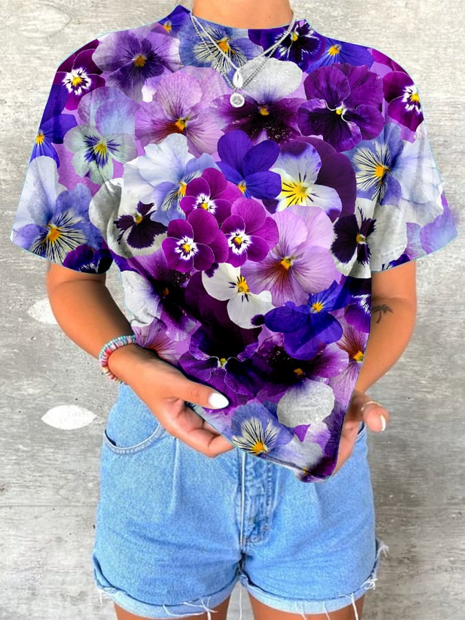 Women's Alzheimer's Awareness Floral Print T-Shirt