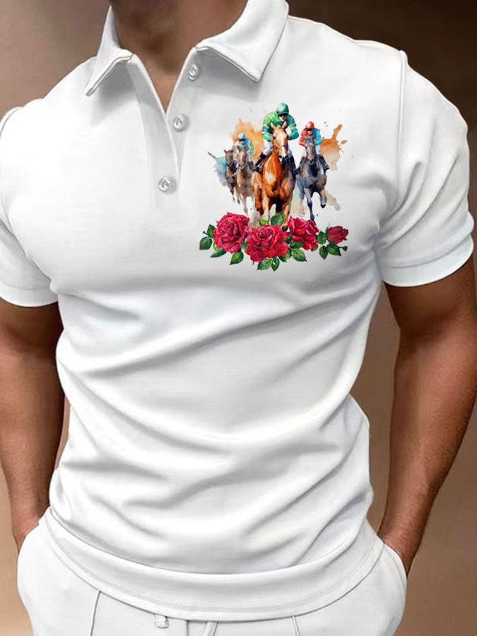 Men's Fashion Horse Racing Casual Printed Polo Shirt