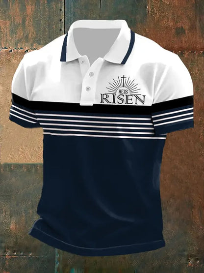 Men's Retro “He Is Risen”  Casual Printed Polo Shirt