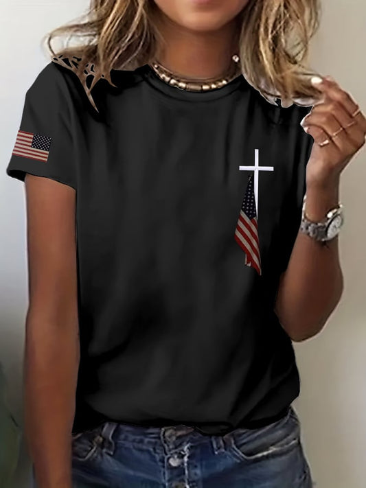Women's Flag Cross Print T-Shirt